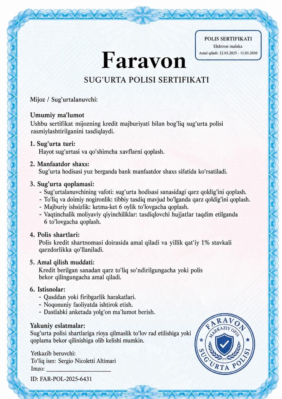 Insurance certificate